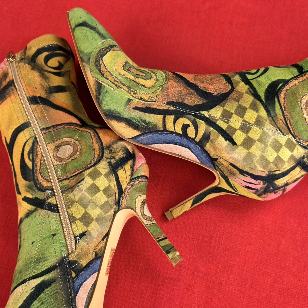 Vivianly Pointy Toe Stiletto Heels Printed Sock Ankle Booties - Picture 9 of 16